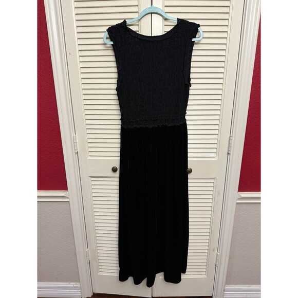 Max Studio Women  Textured Georgette & Velvet Maxi Dress Black Sleeveless L - Picture 5 of 8